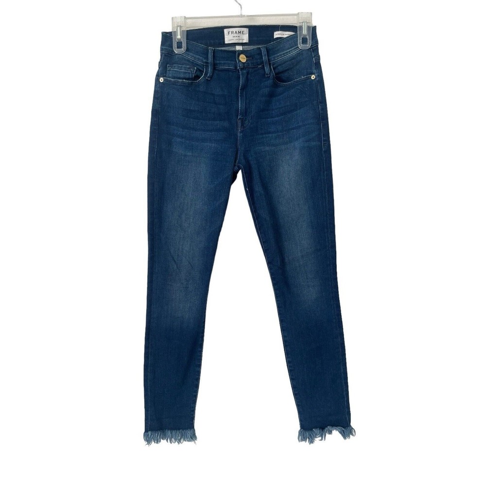 FRAME Le Skinny de Jeanne Crop Jeans Women's 28 Blue Stretch Raw Hem Skinny Dark